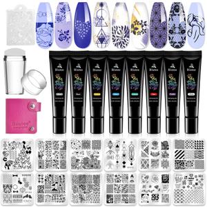 Biutee Nail Stamper Kit Nail Art Stamping Plate Set Stamping Nail Polish Gel Stamp Plate Jelly Silicone Stamper Scraper Flower Lace Line Kiss Stencil Template Tool Supplies for Holiday (Storage Bag) (23PCS)