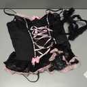 Mixxmix Lingerie Sets for Women Sexy Rave Outfits Lace Up Corset Bodysuit with Garter 2 Piece (Black,XL)