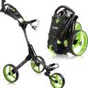 CUBE CART 3 Wheel Push Pull Golf CART - Two Step Open/Close - Smallest Folding Lightweight Golf CART in The World - Choose Color! (Charcoal/Lime)