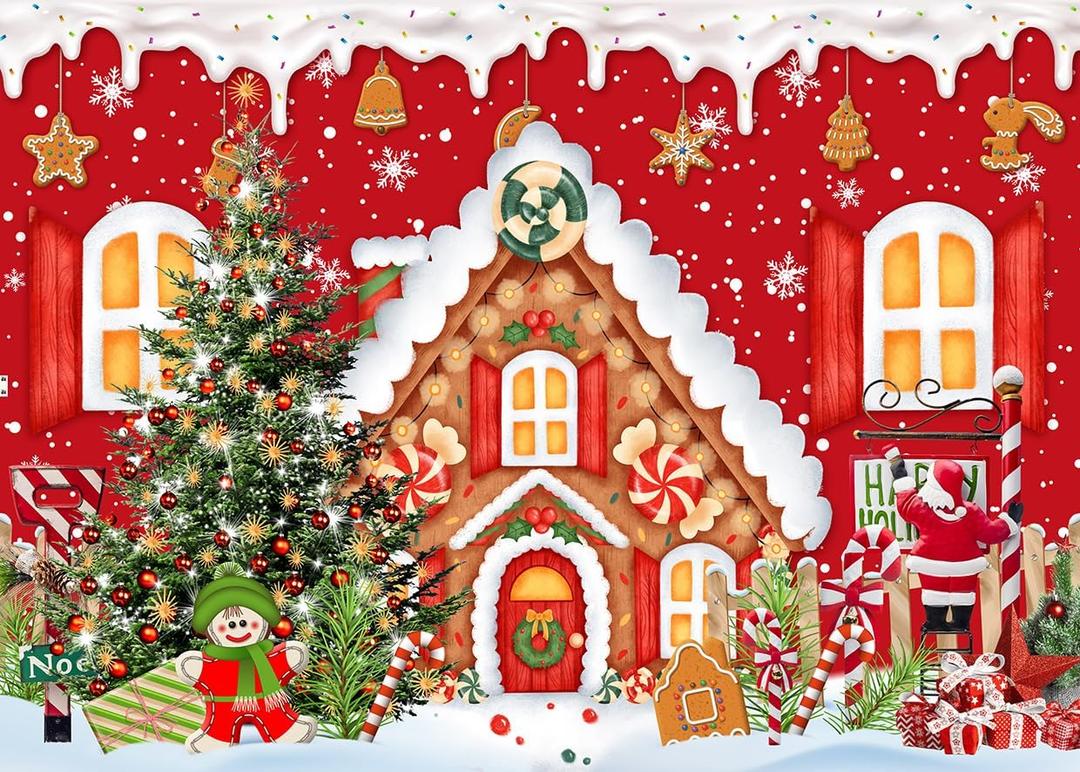 Alltten 7X5FT Christmas Backdrop Christmas Gingerbread House Backdrop Holiday Backdrops Xmas Party Decorations F235
