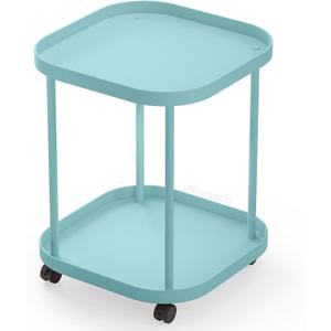 Side Table with Wheels, End Table Living Room Plastic Mobile Sofa Side Table Small Night Stand Bedroom Blue