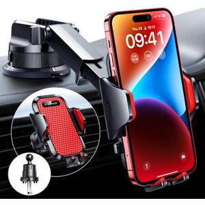 VANMASS [True Military-Grade] Car Phone Holder [Best Suction & Clip] Cell Phone Mount for Dashboard Windshield Vent Truck Cradle Dash Stand for iPhone 15 Pro Max 14 13 12 Android, Red