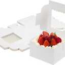Uxcell 18 Pcs Cake Boxes with Window, 4 x 4 x 2.4 Inch Bakery Boxes with Base for Cupcakes Cookies Chocolate Candies Weddings Birthdays Party, White