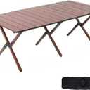 Folding Camping Table, 48Inch Lightweight Roll-Up Table Aluminum Low Portable Picnic Table with Carrying Bag for Outdoor, Beach, Picnic, Backyards, BBQ and Party Walnut Color (120CM)