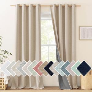 NICETOWN 100% Blackout Oatmeal Linen Curtains 95 inches Length for Dining Room, 2 Panels Set, 52" Wide, Farmhouse Style Room Cooling Window Draperies with Thermal Insulated Liners