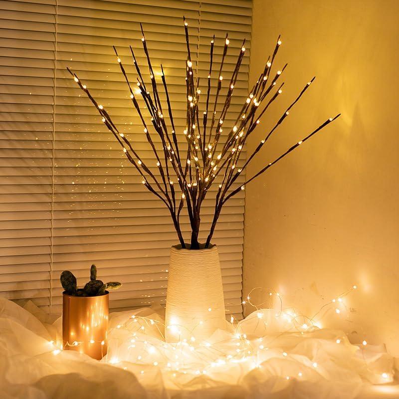 3 Pack Twig Lights,Artificial Brown Branch Lights for Vase USB Plug in 29IN 60 Led Warm White Bulbs Tree Branches Lighted for Home Wedding Bedroom Decor Party