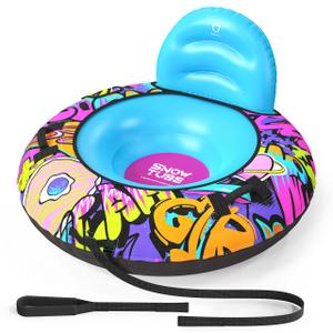 QPAU 44” Snow Tube with Backrest – Heavy Duty Inflatable Sled 500 lbs Capacity with Cover, Handles & Tow Rope, Snow Tubing Sleds for Kids & Teens, Portable Air Sled with Fast Valve (Blue)