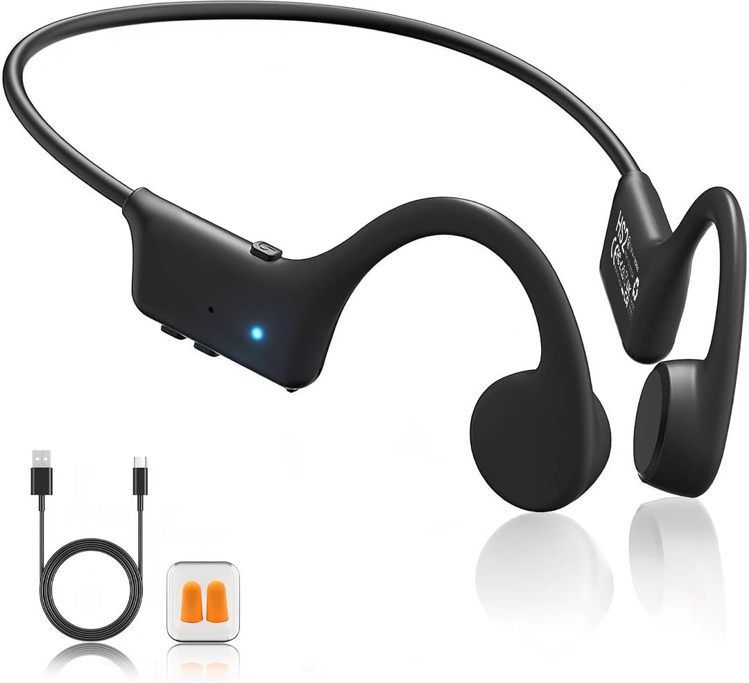 Bone Conduction Headphones, Open Ear Bluetooth 5.4 Sports Headphones with Mic, 12H Playtime Sweat Resistant Running Workout Headphones for Cycling, Gym, Hiking, Glasses Wearers
