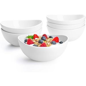 Sweese 18 oz Medium White Porcelain Bowls - Set of 6 Cereal, Soup, Rice & Salad Bowls, Ceramic Serving Bowls for Everyday Use 