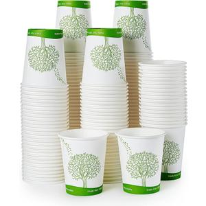 ECOLipak 300 Pack Compostable Paper Cups, 8 oz Biodegradable Disposable Paper Coffee Cups with PLA Lined, Eco-friendly Hot Drinking Cups for Party, Picnic, Travel, and Events