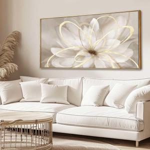 Framed Abstract Wall Art Gold Pictures Wall Decor Line Painting on Canvas 20"x 40" Contemporary Floral Artwork for Living room Office Bedroom Aesthetic