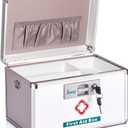 Jssmst Medication Lock Box with Key, Medicine Lock Box for Medication Storage, First Aid Box Locked Medicine Case, Key Safe Locking Box for Drugs Use, 12 x 7.4 x 8.1 inches, Silver