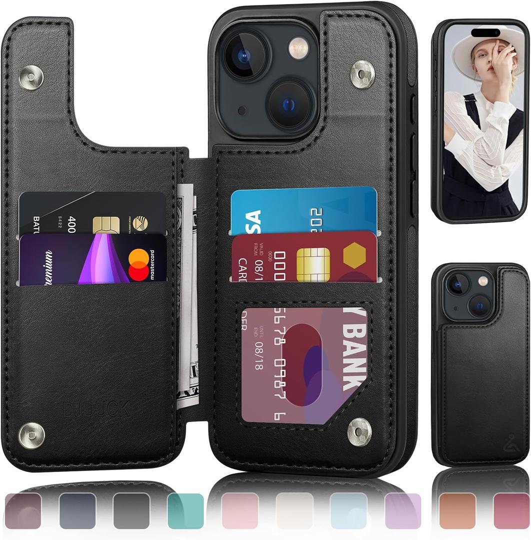 DJDUCK Designed for iPhone 15 Plus Case Wallet with Card Holder, [Magnetic Clasp Cover] [RFID Blocking Leather Protection] Shockproof Women Men Cases 6.7 Inch for Apple 15 Plus Black