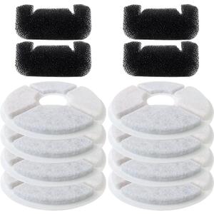 Cat/Pet Water Fountain Filters, 12 Pieces Set Pack of 8 Replacement Filter Fit for 81oz/2.4L, 3 Filtration System with 4 PreFilter Sponges