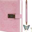 TIEFOSSI Diary with Lock for Women Girls, Lined Locked Journal, Butterfly Journal Notebook with Pen and Bookmark, A5 Refillable Locking Journals for Writing, 224 Numbered Pages