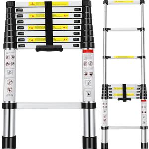 Telescoping Ladder, 8.5FT Aluminum Extension Ladder with 2 Replacement of Non-Slip Rubber Cover, 330 lb. Load Capacity, Telescopic Ladder Portable Multi-Purpose for Indoor Outdoor Work