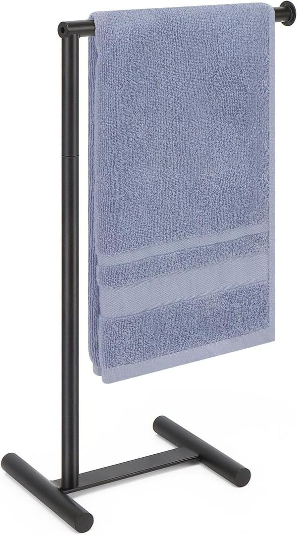 Livabber L-Shape Hand Towel Holder Stand, Metal Hand Towel Rack Modern Countertop Hand Towel Ring Standing Towel Bar for Bathroom Kitchen Vanity (Black)