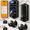 Veise VE017-K Fingerprint Smart Lock with 2 Knobs, App Control, Keyless Entry Front Door Lock Set, Electronic Touchscreen Keypad Deadbolt, Emergency Power Port, Easy Install, Auto-Lock, Matte Black