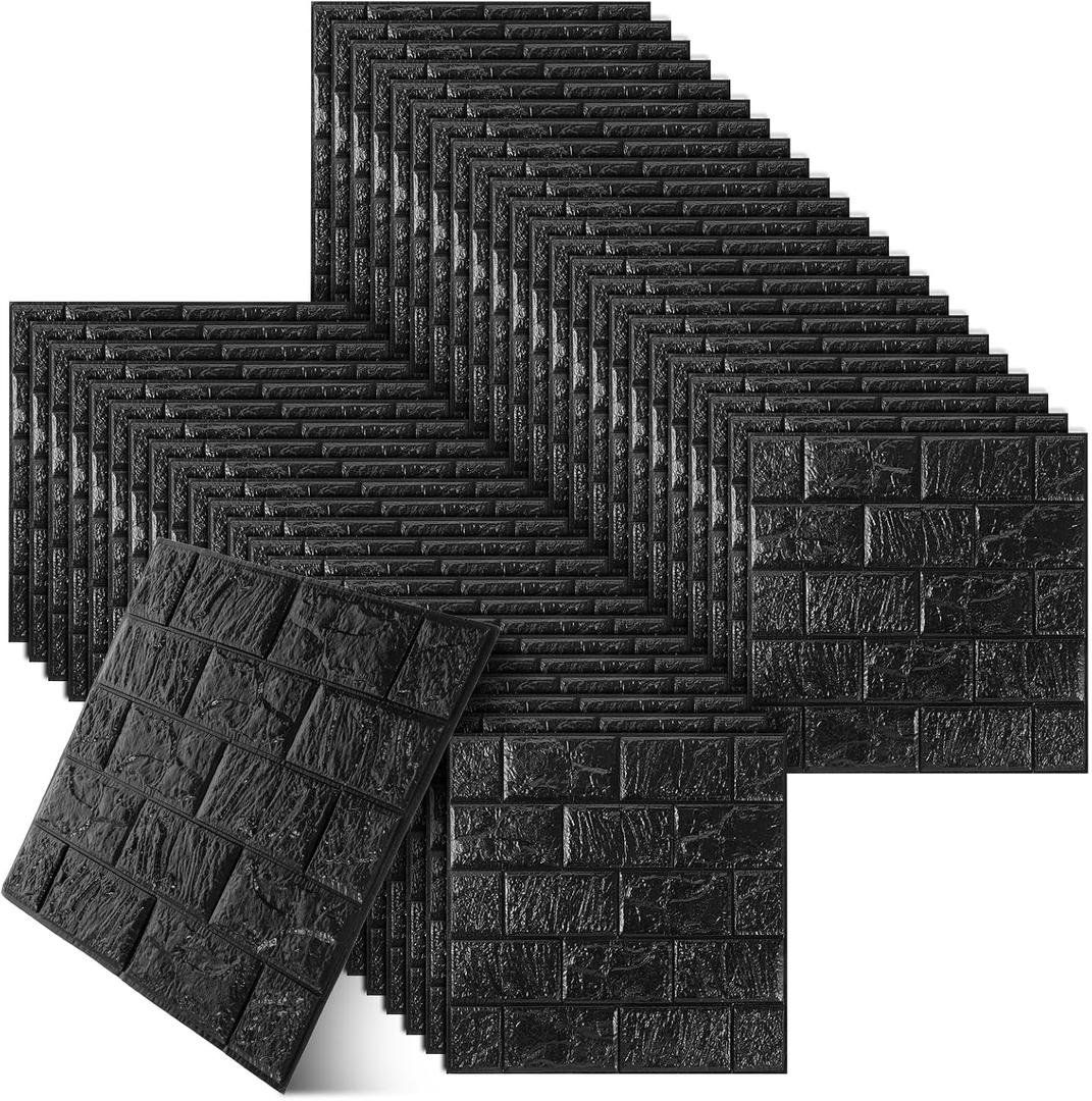 40 PCS Peel and Stick Faux Foam 3D Wall Panels 38.65 Sq ft Black Brick 3D Faux Brick Wall Tiles Paneling Decorative Self Adhesive Wallpaper for Home Interior Wall Decor (11.8x11.8inch)