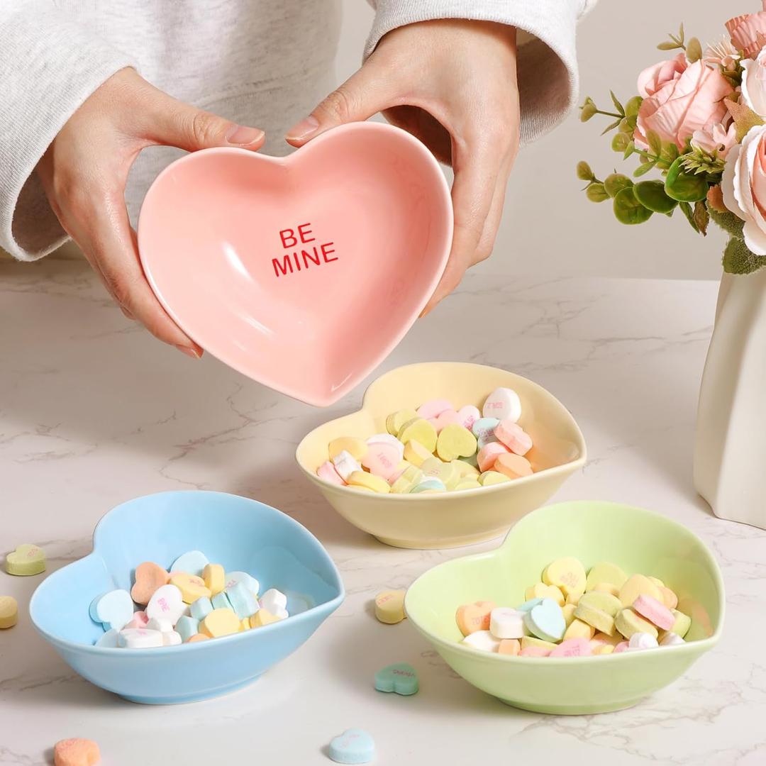 Heart Bowls Valentines Day Decor: 4pcs Heart Shaped Ceramic Dessert Candy Bowl Porcelain Dish, Romantic Decorations for the Home Gifts Party Supplies