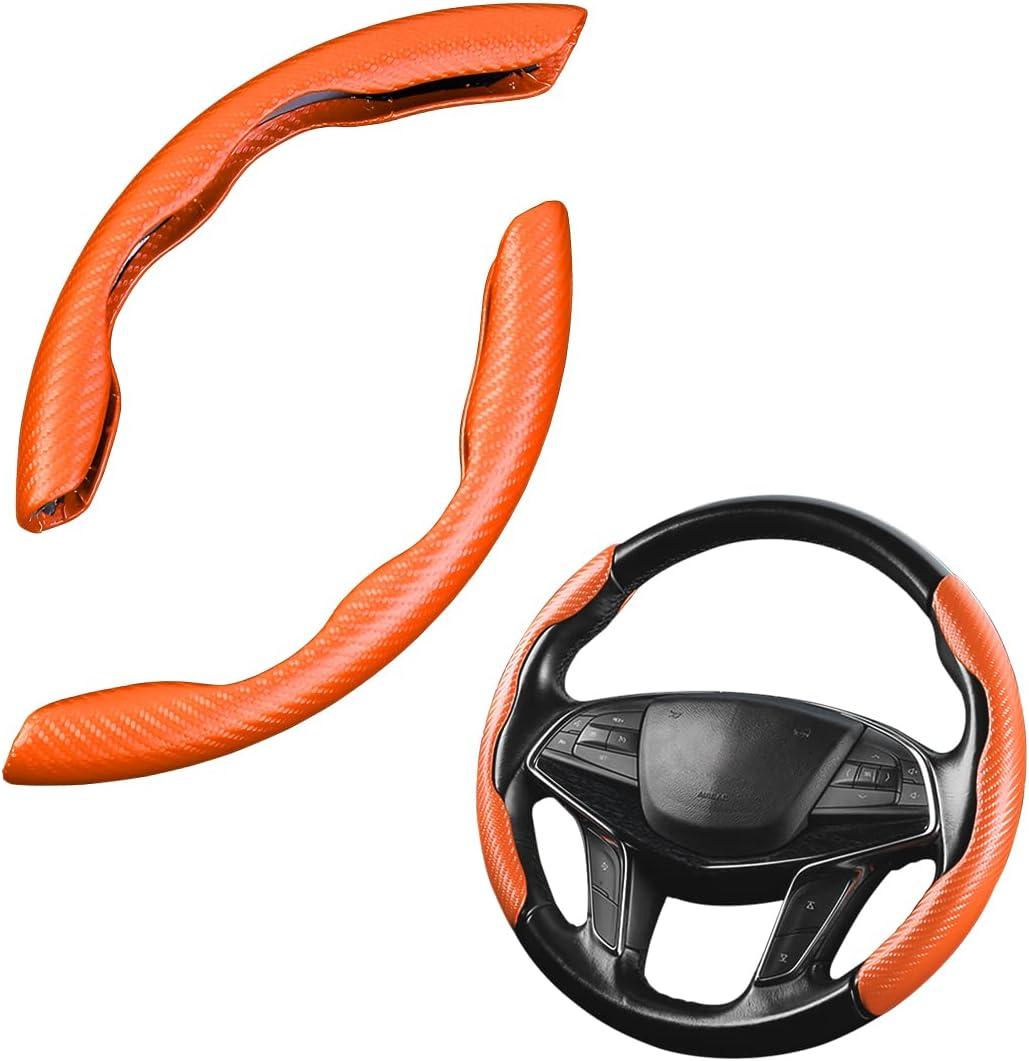 LoyaForba 15 Inch Car Steering Wheel Cover, Segmented, Carbon Orange