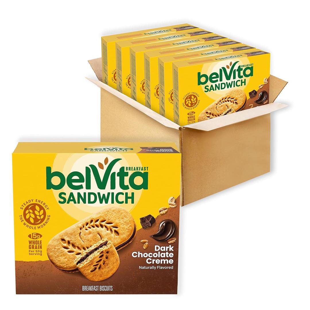 belVita Breakfast Bar Biscuit Sandwiches, Dark Chocolate Creme, 30 Total Packs, 6 Boxes (2 Biscuits Per Pack)