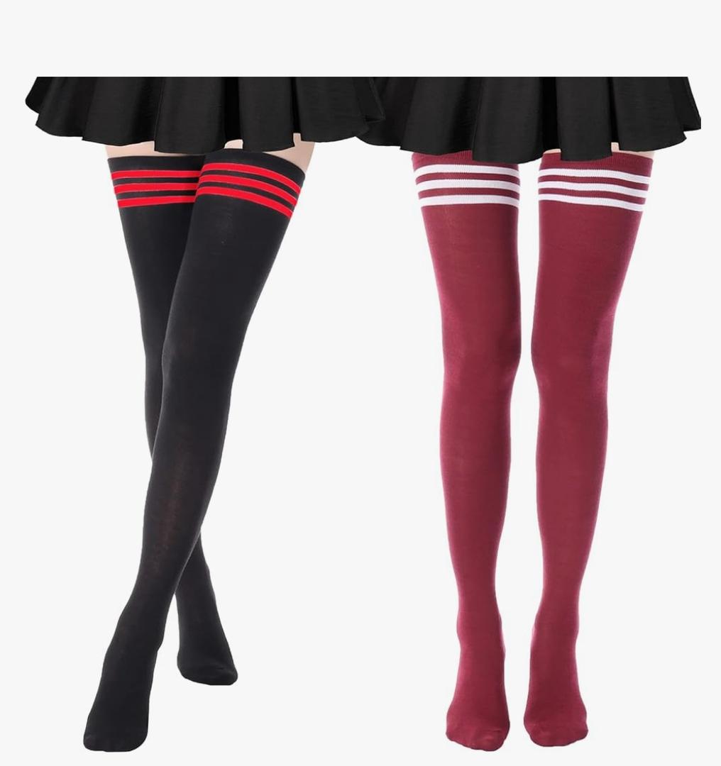 DRESHOW Extra Long High Thigh Socks Striped Over Knee Thin Tights Long Stocking