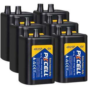 PKCELL 6 Volt Lantern Battery, 6V 4R25 Flashlight Battery with Spring Terminals, Heavy Duty Square Batteries with Long-Lasting Power for Lantern, Emergency Light, Deer Game Feeder, Fencing, 6 Count