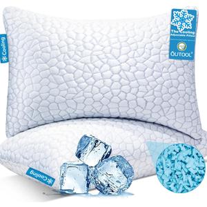 QUTOOL Cooling Pillows for Sleeping 2 Pack, Shredded Memory Foam Bed Pillows Queen Size Set of 2, Cool Gel Pillow for Hot Sleepers Adjustable Firm Pillow for Side, Back and Stomach Sleepers Supportive (White-cooling Basic)