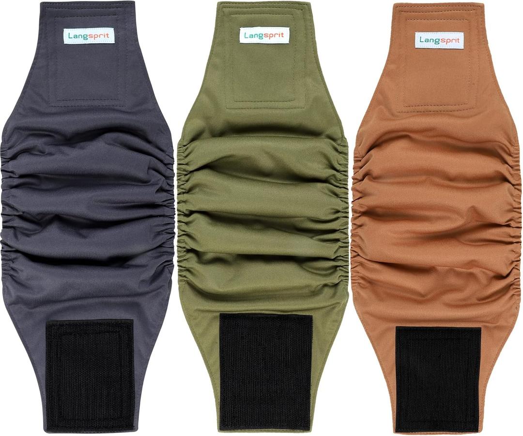 Langsprit Male Belly Bands for Dogs (Pack of 3) - High Absorbing Dog Wraps Male Washable - Reusable Small Doggy Doggie Puppy Dog Diapers L Size (Large, Morandi-zlh)