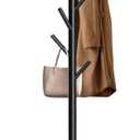 Unisakey Durable Wooden Coat Rack, Freestanding Coat Rack with Stable Triangular Base, 8 Hooks & 3 Adjustable Heights, Simple Assembly for Bedroom, Hallway, Office(New Black)
