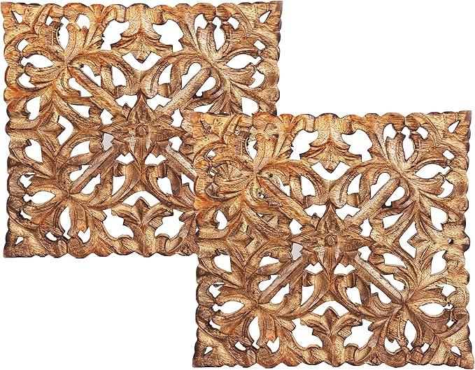 Thanksgiving Gifts Wooden Set of 2 Mandala Design Trivet for Hot Dishes Plates & Pots Holder Hot Pad for Kitchen & Dining Table Décor Cookware Heat Resistant Rustic Decorative Carvings 8 Inches