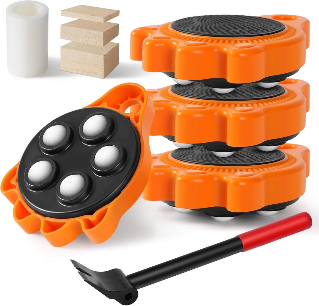 Rotating Furniture Rollers Mover - Furniture Mover Can Withstand Up to 700 Ibs,360Sliding Function, Furniture Lifter Have Self-Adjusting Bases Heavy Item Furniture Moving Tool Without Falling (Orange)