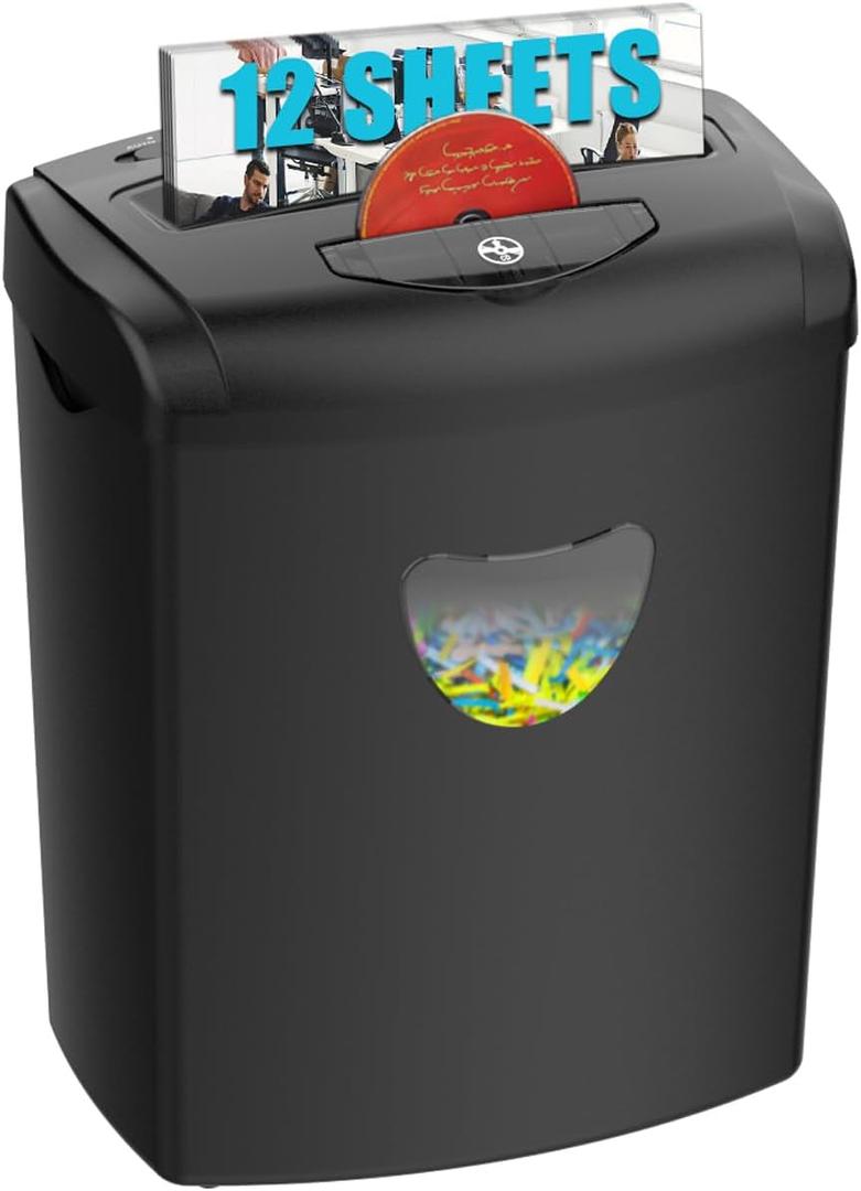 Paper Shredder for Home: with12 Sheet Cross Cut,5.55-Gallon Basket, P-4 Security,Shred for Cards/CDs/Staples/Clips - Jam Proof System for Office Home