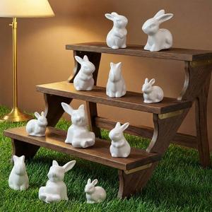 Remerry Set of 12 Pieces Ceramic Bunny Figurine White Bunny Rabbits Decor Porcelain Spring Decorative Rabbit Mini Art Modern Creative Statue for Garden Home Spring Decor Gift