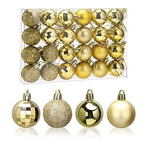Aitsite 24ct Christmas Tree Ornaments Set 1.57 inches Mini Shatterproof Holiday Ornaments Balls for Christmas Decorations (Gold)