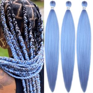 Sky Blue Braiding Hair Pre Stretched Synthetic Yaki Ez braid Pre stretched Braiding hair (26 Inch(Packs of 3))
