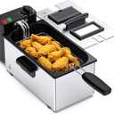 OLIXIS Deep Fryer for Home Use, Small Electric Fryer with 3 Liter Capacity, 1500W Power, 4 Adjustable Temp, Lid with Viewing Window for Fried Chicken, Shrimp, French Fries, Silver