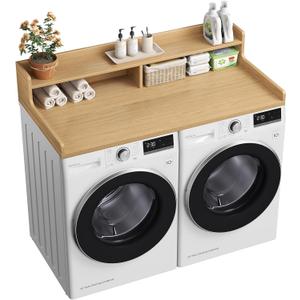 VOPEAK Washer and Dryer Countertop with Shelf, 2-Tier Washer Dryer Topper, 54" x 27.5" Spacious Laundry Countertop, Washing Machine Topper for Laundry Room Organization and Folding Clothes, Oak