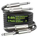 Guitar Cable 6.6ft 2 Pack, Nylon Braided Anti-Kinking Kevlar-Reinforced, Neutrik REAN Connector, 20 Gauge 99.99% OFC 1/4 Instrument Cable, AL & OFC Dual Shielded Amp Cord for Fender Electric Guitar (Black)