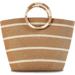 TOFUNTOY Beach Bags for Women Straw Tote Bag Summer Beach Bag Large Woven Straw Tote for Vacation Holiday (Kahaki)