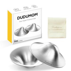 Dudumom The Original Silver Nursing Cups - Pure 999 Silver Nipple Cover for Breastfeeding, Nipple Shields for Breastfeeding Essential, Nipple Guards for Sore Nipple Relief, Regular Size