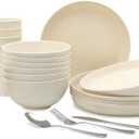 36pcs Reusable Wheat Straw Dinnerware Sets,Unbreakable Dinnerware Cups Plates and Bowls Sets,Durable Kitchenware Dishes Set for Home, Office, Travel,Picnic