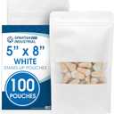 Spartan Industrial - 5" X 8" White Zip Top Food Bags - Pack of 100 Resealable Smell-Proof Pouches for Packaging Coffee, Tea, Spices, Snacks, and More