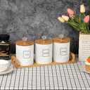 JUXYES Set of 3 Ceramic Canisters Set for Sugar Coffee Tea With Handle Tray, Luxurious Storage Containers Sets with Lids Decorative Storage Pots White Ceramic Storage Jar for Kitchen Dining Counter