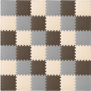 ProSource Foam Puzzle Floor Play Mat for Kids and Babies with Solid Colors, 36 or 16 Interlocking Tiles with Borders, Brown/Beige/Grey