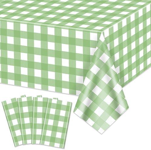 Hegbolke 8 Pack Sage Green Gingham Tablecloths, Light Green and White Checkered Tablecloths 86.6 x 51.2 Inches Rectangular Waterproof Picnic Table Covers for Birthday Party Holiday Outdoor Supplies