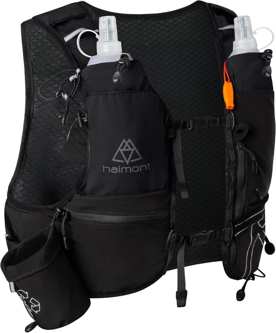 Haimont Hydration Running Vest with Water Bottles for Women Men, Adjustable Lightweight 8L Water Backpack with Soft Flasks for Trail Running (Small, Black)