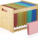 Hanging File Organizer Box for Letter Size, Bamboo File Folder Organizer, Storage Moving Boxes with Handle Wood Desk Filing Box for Office Banker Document (Natural)