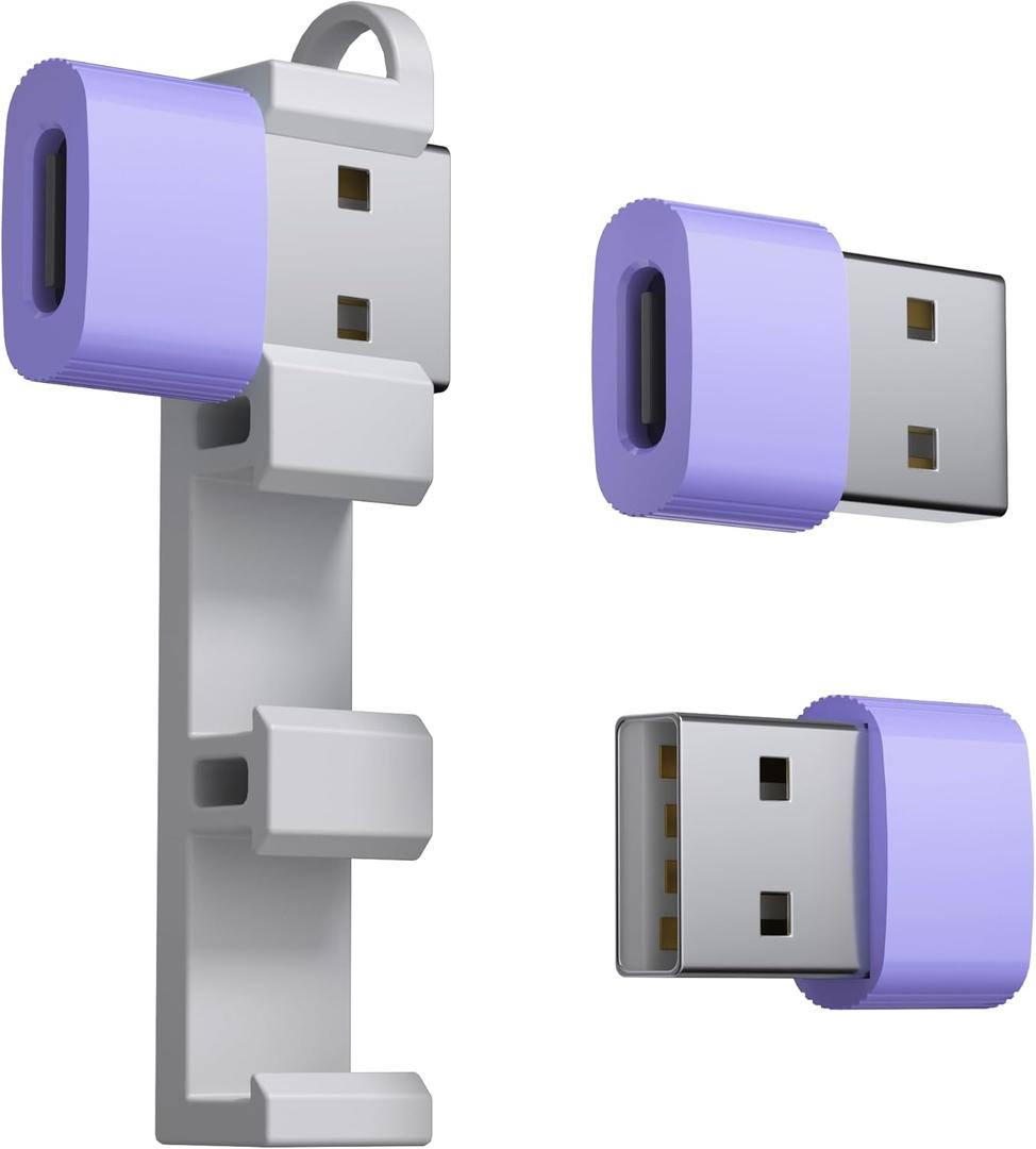 USB to USB C Adapter,3Pack USBC Female to USB A Male with Convenient Carrier, Type C Converter for iPhone 17/16/15/14/13/12, iPad, iWatch, AirPods,Galaxy S25/S24 (Purple)